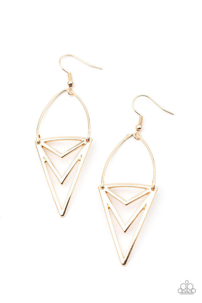 Proceed With Caution - Gold Earrings-Paparazzi Accessories