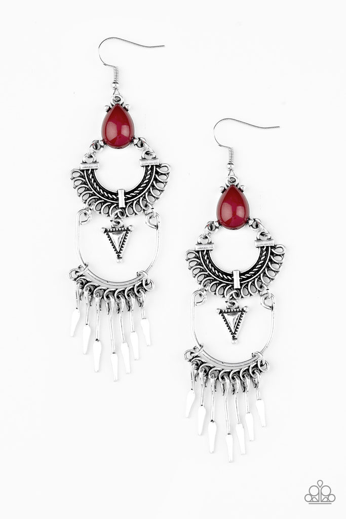 Progressively Pioneer - Red Earrings-Paparazzi Accessories